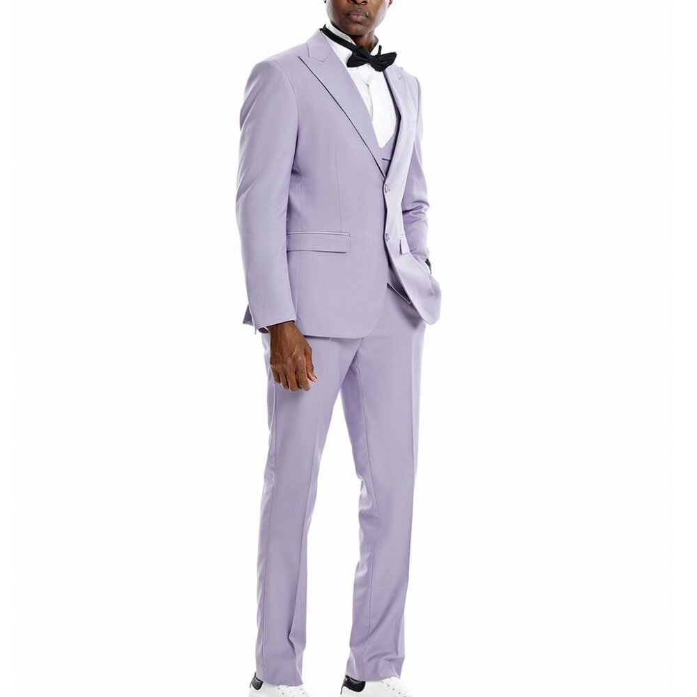 Lavender Peak Lapel Double Breasted Vest 3 Piece Skinny Fit Tazzio Men's Suit